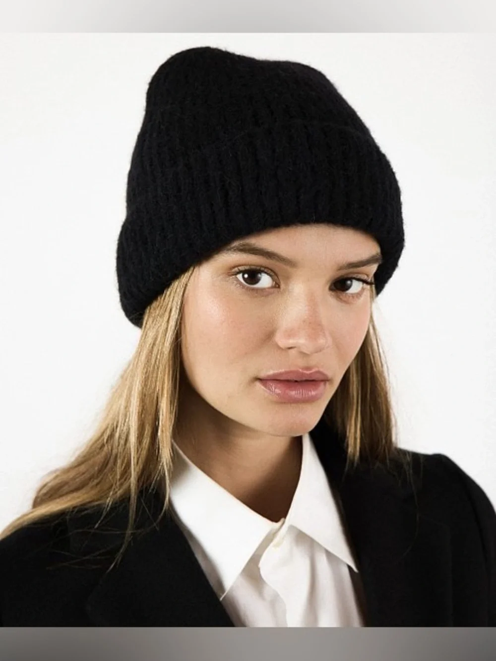 NWT Janessa Leone Piper Beanie Wool/Alpaca Blend Hat Black One Size